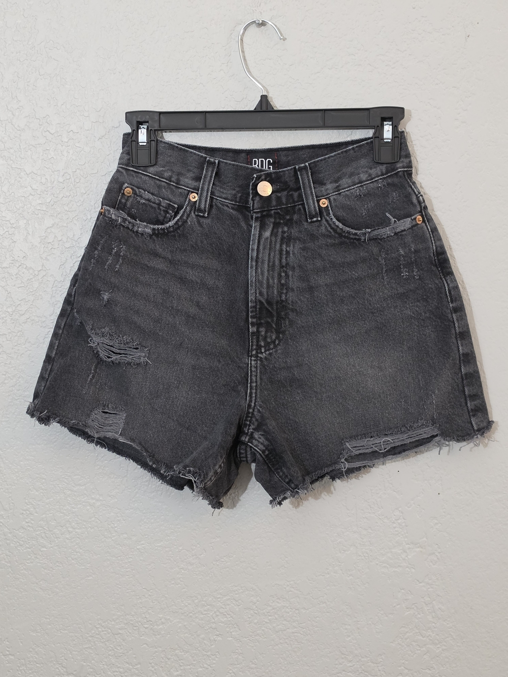 BDG A-Line Short High-Rise Distressed Black Denim Shorts Womens 25